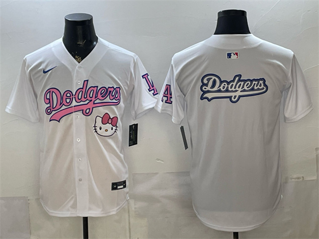 Men's Los Angeles Dodgers Team Big Logo White Hello Kitty Night Stitched Baseball Jersey Men's Los Angeles Dodgers Team Big Logo White Hello Kitty Night Stitched Baseball Jersey
